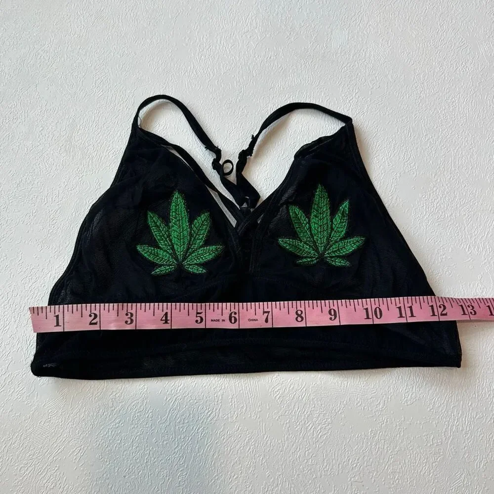 Spencers Black Mesh Bralette Leaf Embroidery Festival Alt Top S